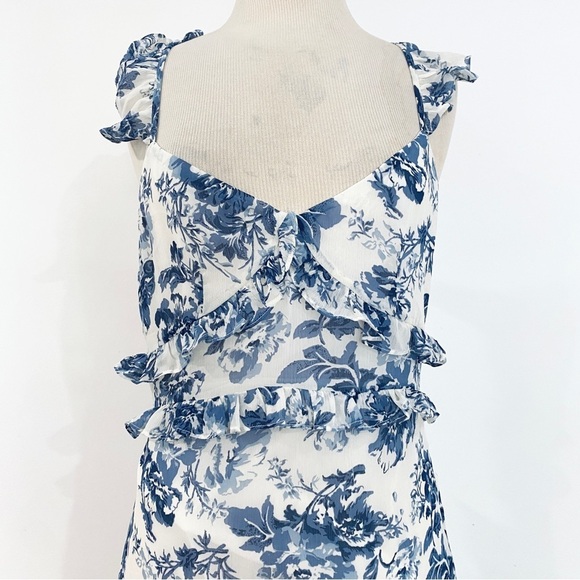 O.P. T blue floral midi dress with shoulder ruffles - Picture 6 of 13